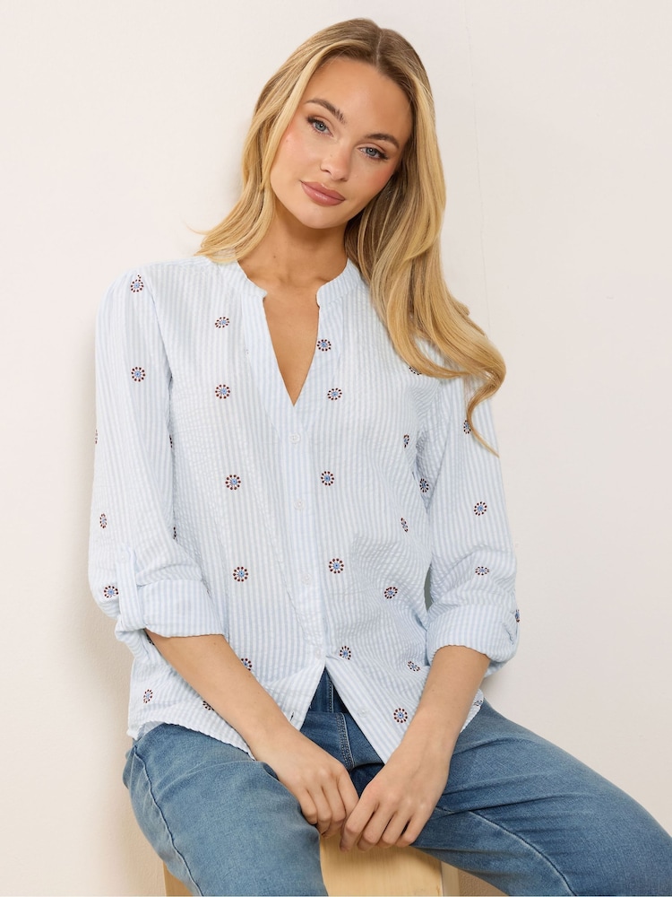 M&Co Blue Embroidered Stripe Shirt - Image 1 of 4