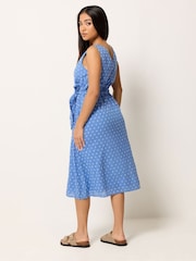 M&Co Blue Petite Dobby Tie Waist Midi Dress - Image 3 of 5