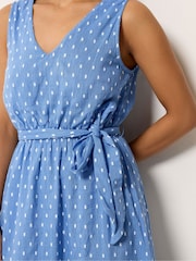 M&Co Blue Petite Dobby Tie Waist Midi Dress - Image 4 of 5