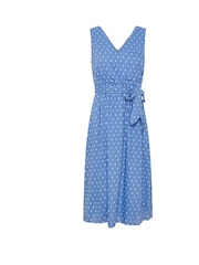 M&Co Blue Petite Dobby Tie Waist Midi Dress - Image 5 of 5