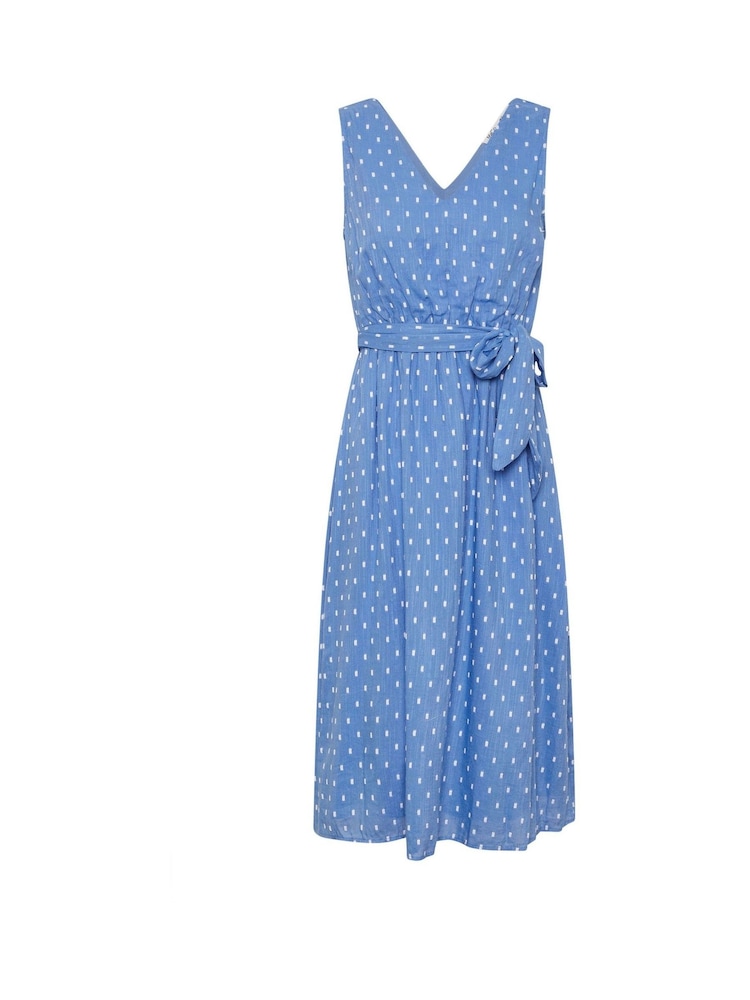 M&Co Blue Petite Dobby Tie Waist Midi Dress - Image 5 of 5