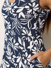 M&Co Blue Petite V-Neck Fit & Flare Linen Blend Dress - Image 4 of 4