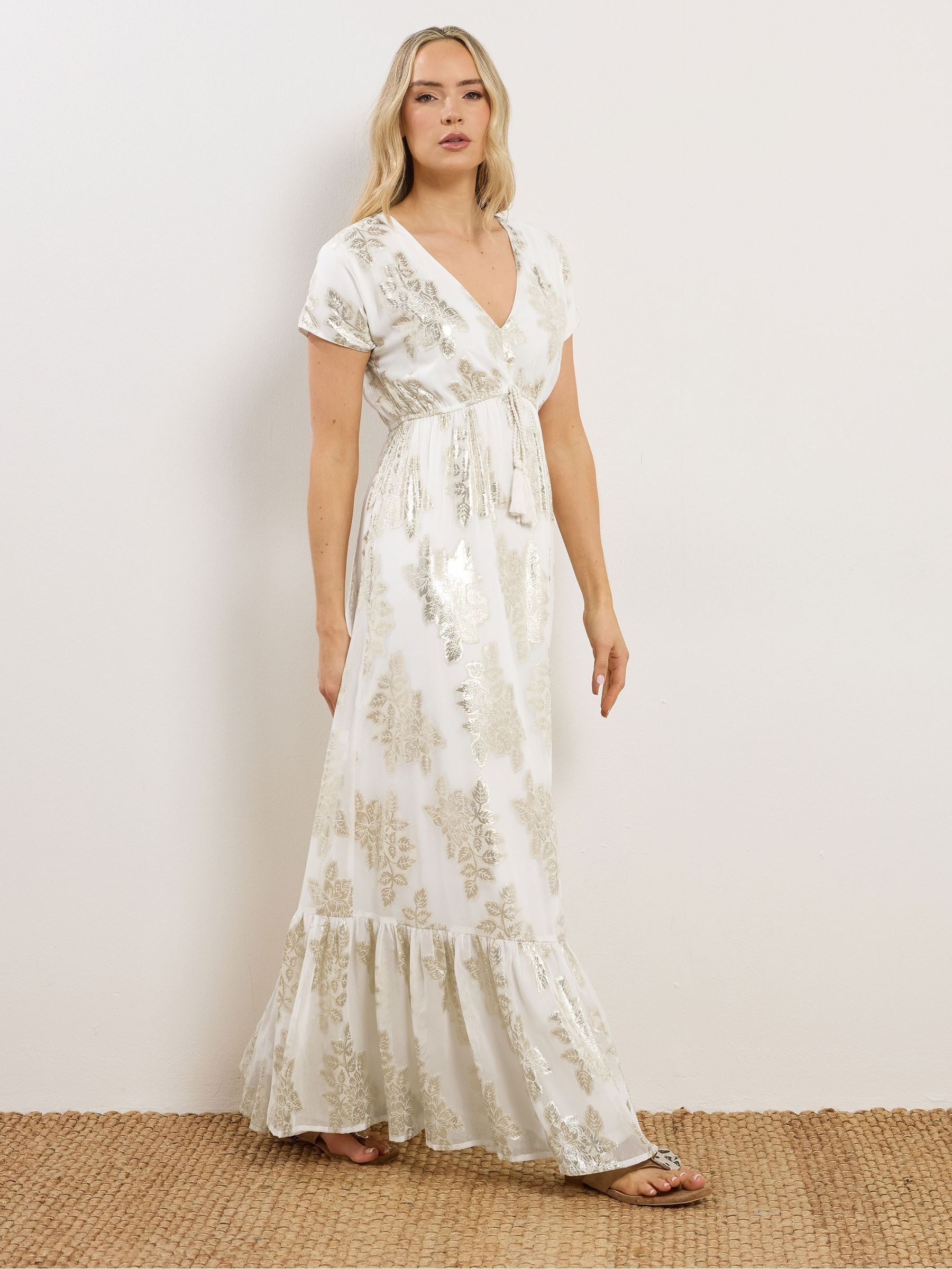 Buy Long Tall Sally White Paisley Metallic Sheer Maxi Dress from