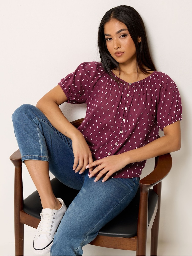 M&Co Purple Petite Dobby Short Sleeve Blouse - Image 1 of 5