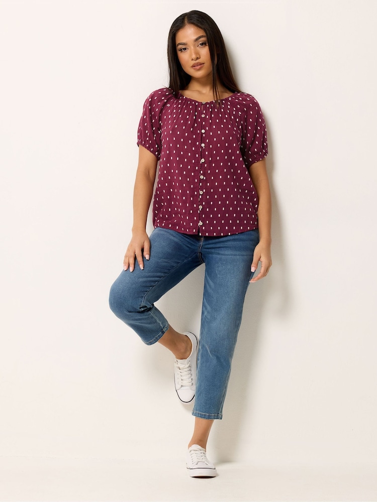 M&Co Purple Petite Dobby Short Sleeve Blouse - Image 2 of 5