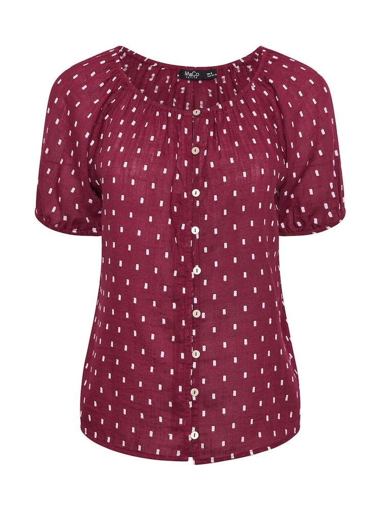 M&Co Purple Petite Dobby Short Sleeve Blouse - Image 5 of 5