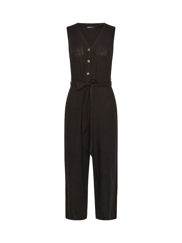 M&Co Black Petite Tie Waist Linen Blend Jumpsuit - Image 2 of 2