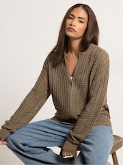 חום - PixieGirl Petite Crochet Bomber Cardigan - תמונה 1 מתוך 5