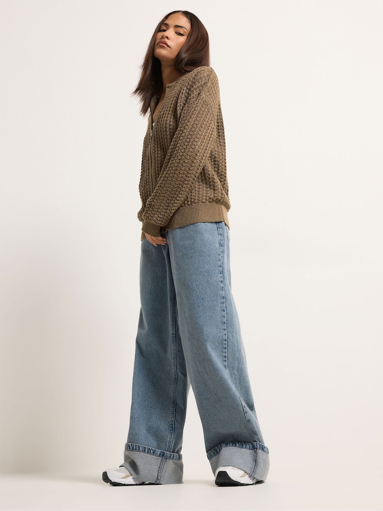 חום - PixieGirl Petite Crochet Bomber Cardigan - תמונה 2 מתוך 5