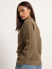 חום - PixieGirl Petite Crochet Bomber Cardigan - תמונה 3 מתוך 5