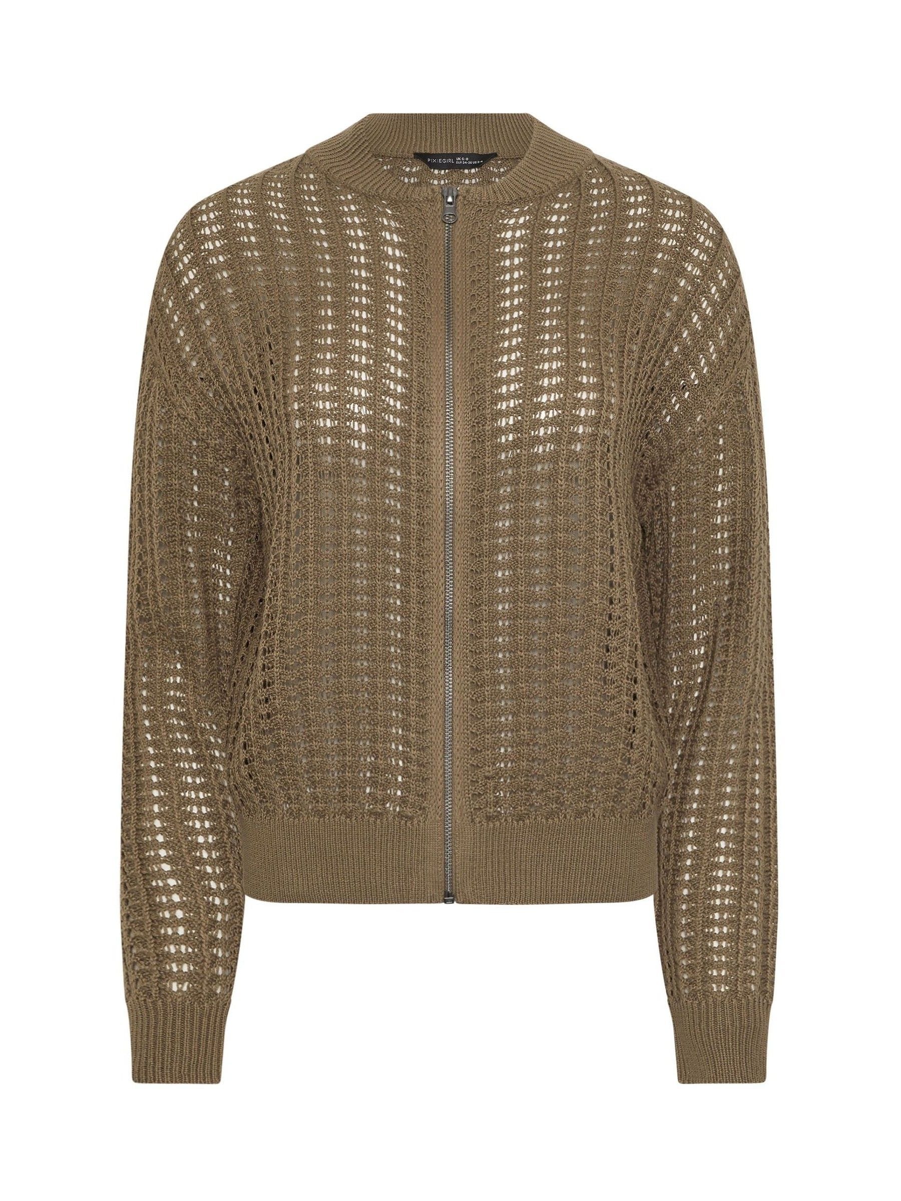 Buy PixieGirl Petite Brown Crochet Bomber Cardigan from Next USA