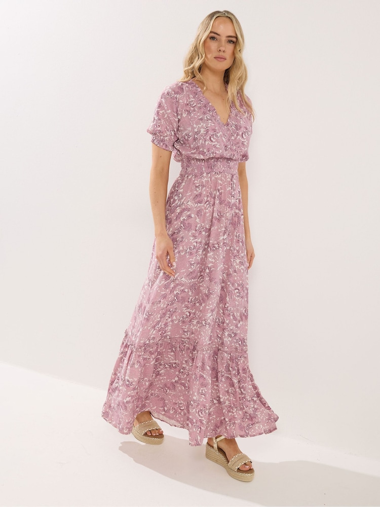 Long Tall Sally Pink Floral Shirred Maxi Dress - Image 1 of 5