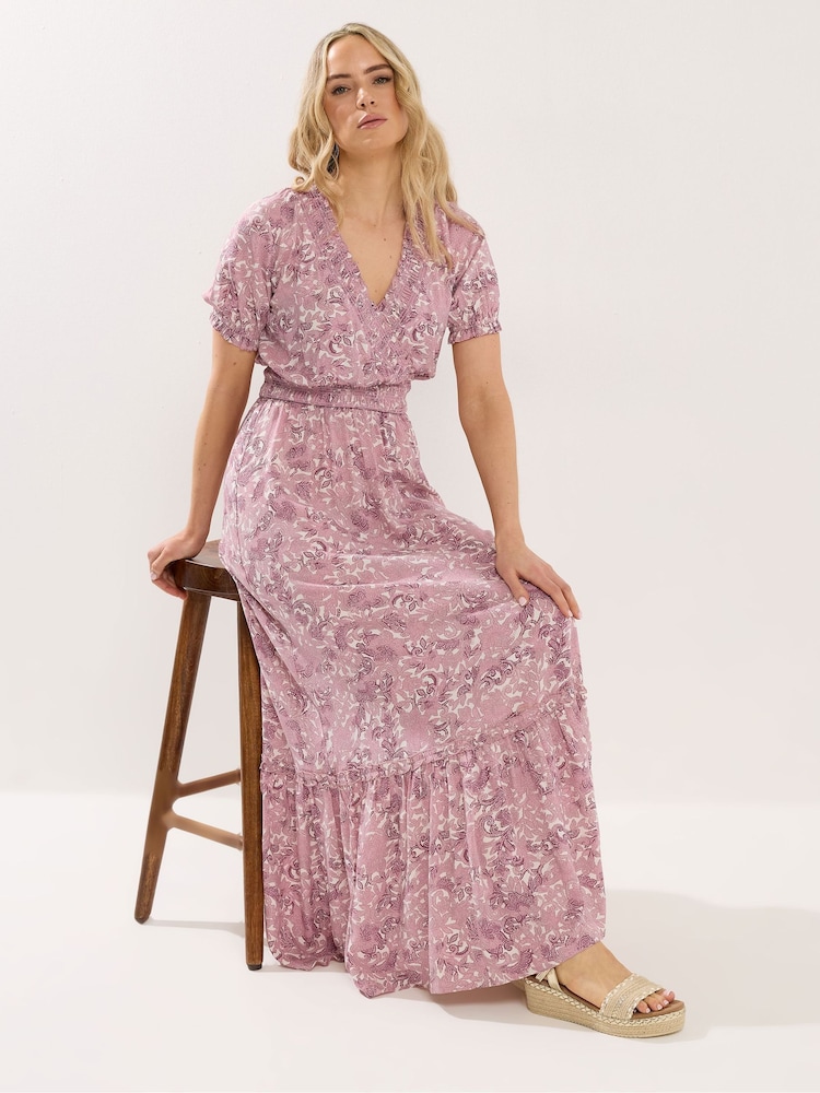 Long Tall Sally Pink Floral Shirred Maxi Dress - Image 2 of 5
