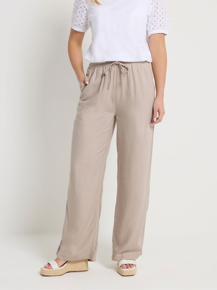 M&Co Natural Wide Leg Linen Blend Trousers - Image 1 of 1