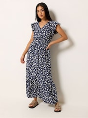 Μπλε - M&Co Φλοράλ Μακρύ φόρεμα με βολάν Petite - Εικόνα 1 από 5