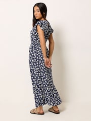 Μπλε - M&Co Φλοράλ Μακρύ φόρεμα με βολάν Petite - Εικόνα 3 από 5