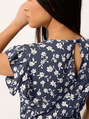 Μπλε - M&Co Φλοράλ Μακρύ φόρεμα με βολάν Petite - Εικόνα 4 από 5