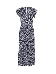 Μπλε - M&Co Φλοράλ Μακρύ φόρεμα με βολάν Petite - Εικόνα 5 από 5