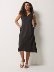 M&Co Brown V-Neck Fit & Flare Linen Blend Dress - Image 3 of 6