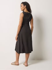 M&Co Brown V-Neck Fit & Flare Linen Blend Dress - Image 4 of 6
