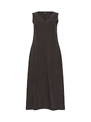 M&Co Brown V-Neck Fit & Flare Linen Blend Dress - Image 6 of 6