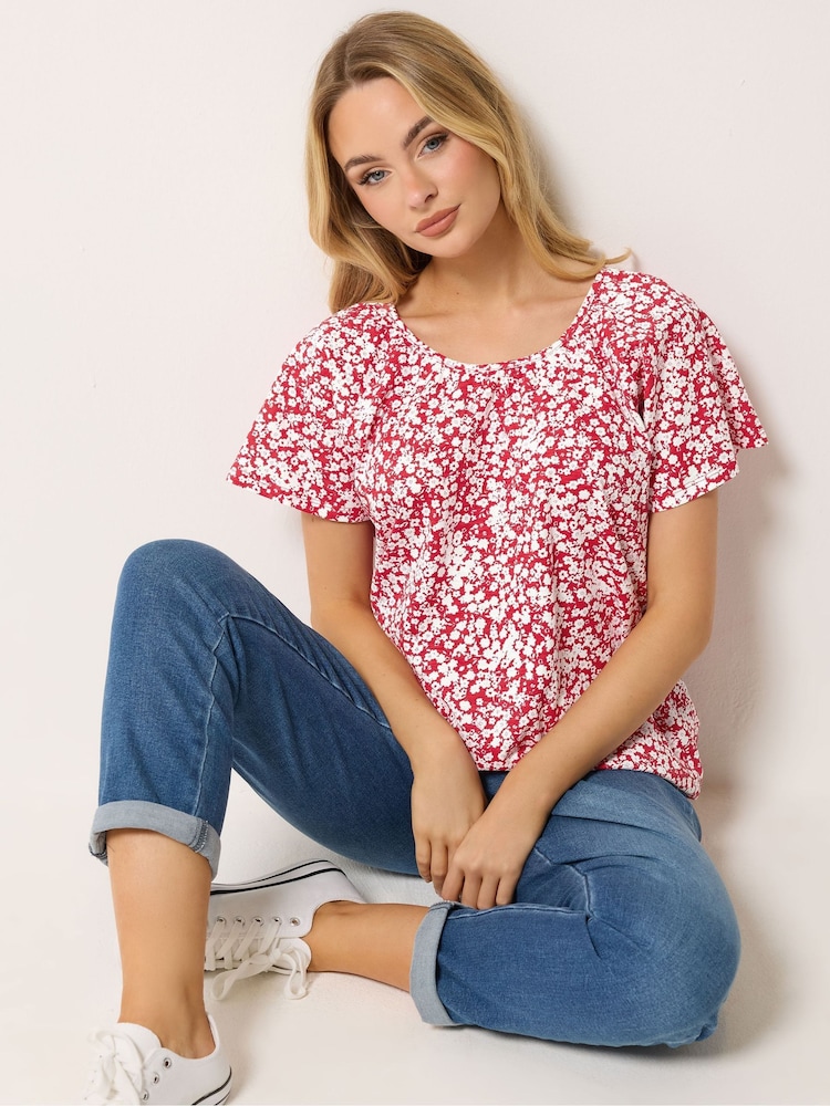 M&Co Red Ditsy Floral Cotton Scoop Neck Top - Image 1 of 5