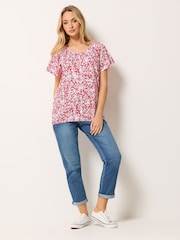 M&Co Red Ditsy Floral Cotton Scoop Neck Top - Image 2 of 5