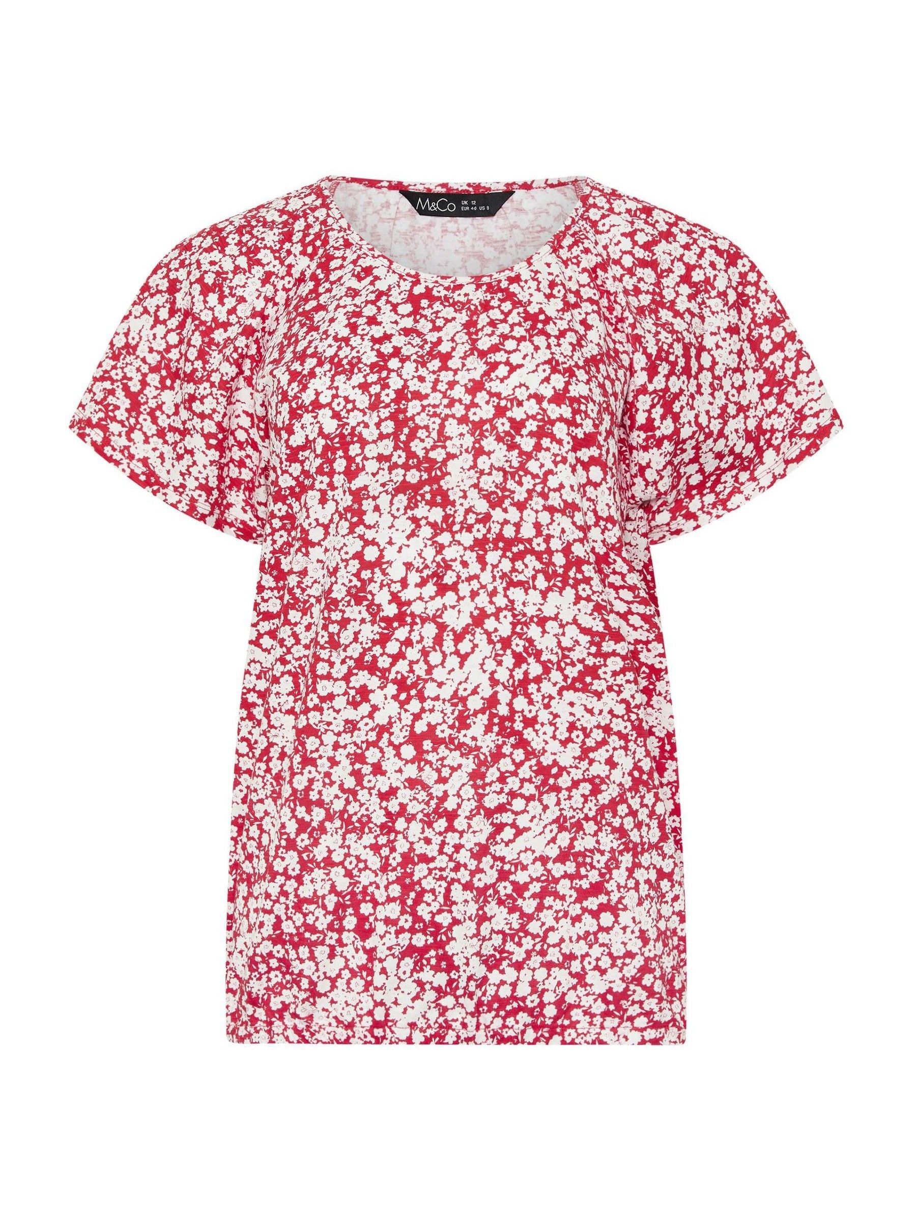 Buy M&Co Red Ditsy Floral Cotton Scoop Neck Top from Next USA