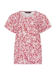 M&Co Red Ditsy Floral Cotton Scoop Neck Top - Image 5 of 5