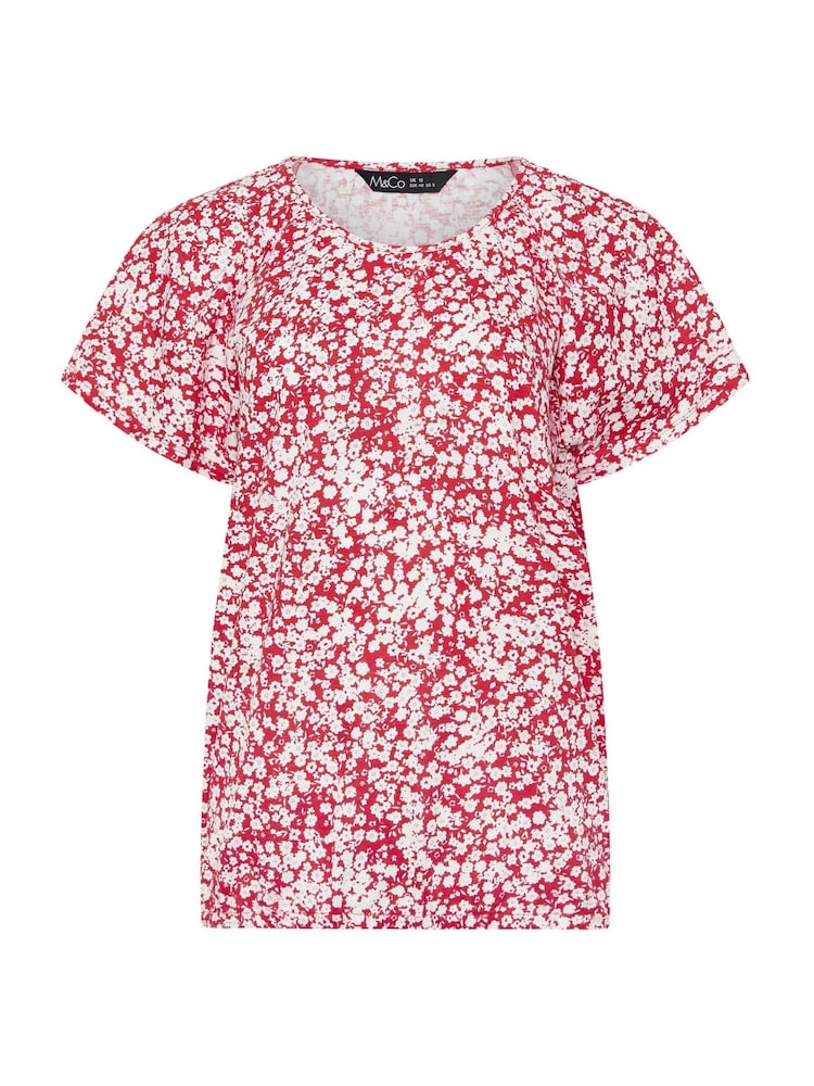 M&Co Red Ditsy Floral Cotton Scoop Neck Top - Image 5 of 5