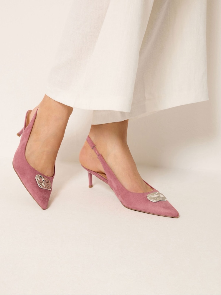 Long Tall Sally Pink Hammered Trim Sling Back Court Shoes - Image 1 of 5 Long Tall Sally Pink Hammered Trim Sling Back Court Shoes - Image 1 of 5