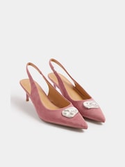 Long Tall Sally Pink Hammered Trim Sling Back Court Shoes - Image 2 of 5