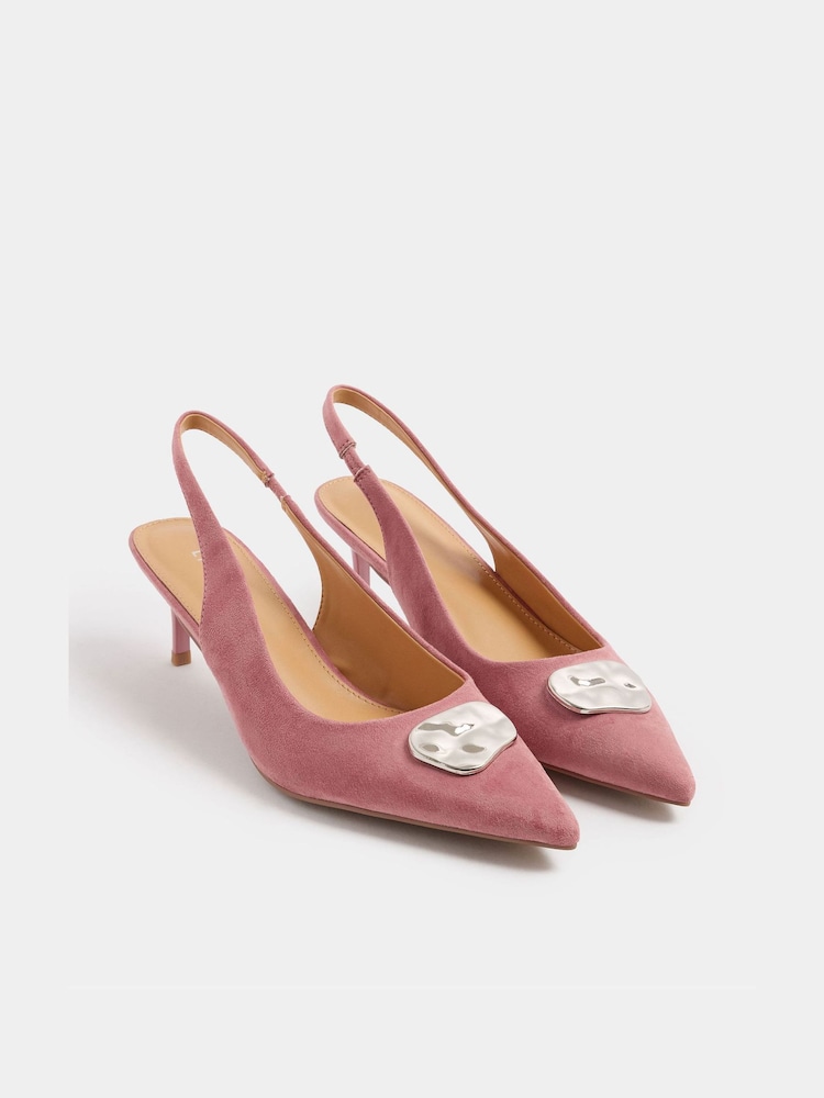 Long Tall Sally Pink Hammered Trim Sling Back Court Shoes - Image 2 of 5 Long Tall Sally Pink Hammered Trim Sling Back Court Shoes - Image 2 of 5