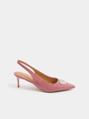 Long Tall Sally Pink Hammered Trim Sling Back Court Shoes - Image 3 of 5