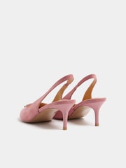 Long Tall Sally Pink Hammered Trim Sling Back Court Shoes - Image 4 of 5