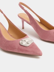 Long Tall Sally Pink Hammered Trim Sling Back Court Shoes - Image 5 of 5