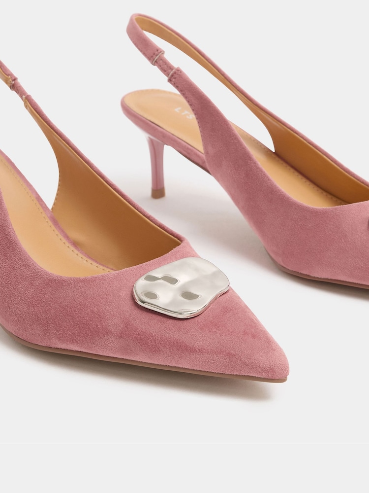Long Tall Sally Pink Hammered Trim Sling Back Court Shoes - Image 5 of 5 Long Tall Sally Pink Hammered Trim Sling Back Court Shoes - Image 5 of 5