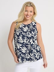 M&Co Blue Abstract Floral Linen Blend Best Top - Image 1 of 4