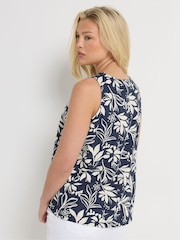 M&Co Blue Abstract Floral Linen Blend Best Top - Image 3 of 4