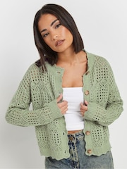 PixieGirl Petite Green Crochet Button Cardigan - Image 2 of 5