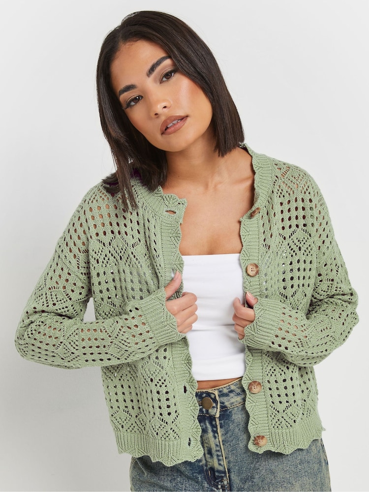 PixieGirl Petite Green Crochet Button Cardigan - Image 2 of 5