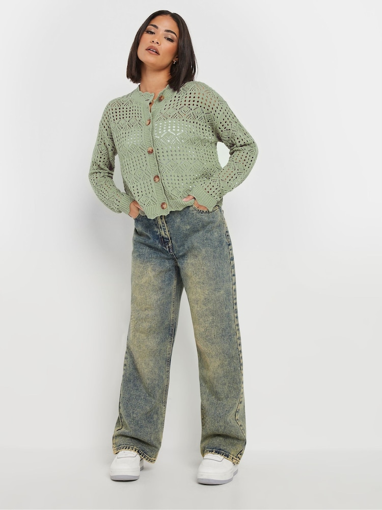 PixieGirl Petite Green Crochet Button Cardigan - Image 5 of 5