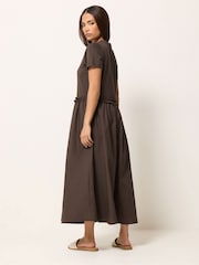 PixieGirl Petite Brown Short Sleeve Mixed Ruffle Seam Midi Dress - Image 3 of 5