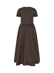 PixieGirl Petite Brown Short Sleeve Mixed Ruffle Seam Midi Dress - Image 5 of 5