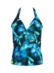 M&Co Black Blurred Floral Print Halter Neck Tankini Top - Image 2 of 3