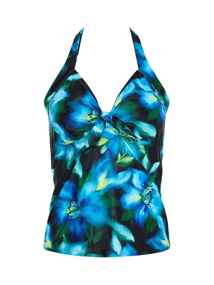 M&Co Black Blurred Floral Print Halter Neck Tankini Top - Image 2 of 3
