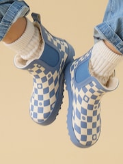 Warm Waterproof Fur-Lined Ankle Wellie Blue Boots Check Print - Image 1 of 6