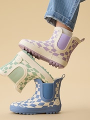 Warm Waterproof Fur-Lined Ankle Wellie Blue Boots Check Print - Image 3 of 6