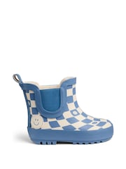 Warm Waterproof Fur-Lined Ankle Wellie Blue Boots Check Print - Image 4 of 6