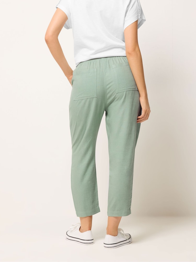 M&Co Green Petite Linen Blend Cropped Trousers - Image 2 of 5